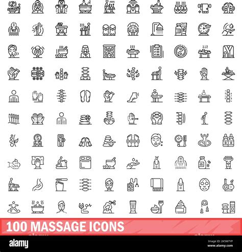 100 Massage Icons Set Outline Illustration Of 100 Massage Icons Vector Set Isolated On White
