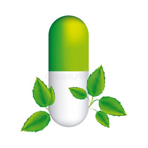 Pill Medical In Capsule Shape With Decorative Leaves Stock Illustration