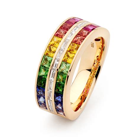Diamond And Sapphire Rainbow Ring Allure South Sea Pearls