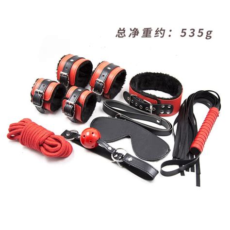 Pink Sex Bondage Toys 7 Pieces Unit Pu Leather Sexy Product Set Whip Handcuffs Rope Ball Gag