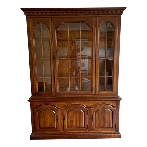 1970s Cherry Wood China Cabinet With Glass Windows Chairish