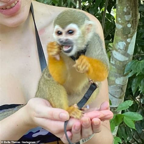 Bella Thorne Goes Bananas While Petting A Tiny Monkey During Her