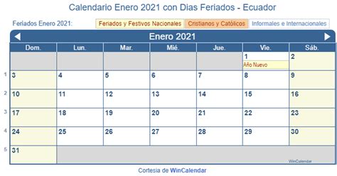 Calendario Enero 2021 Para Imprimir Ecuador