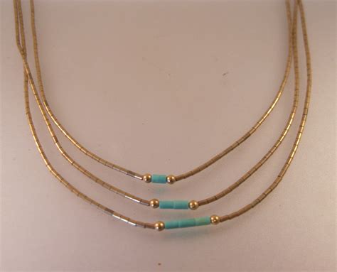 Native American Genuine Turquoise Beaded Liquid Silver Necklace 16 5