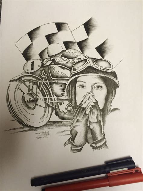 Cafe Racer Pen Sketch By Travis Allen At Twisted Tattoo Yaxley