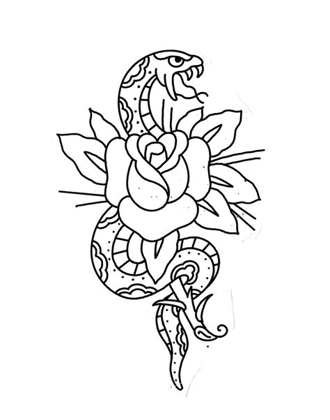Traditional Snake And Rose Tattoo Flash Sketch Design Flash De