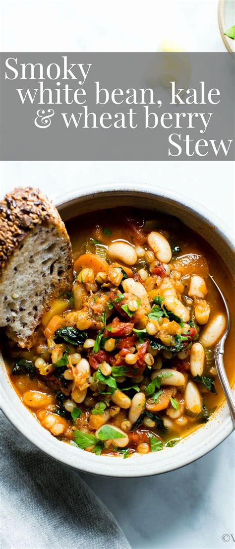 Soak in water the wheat berry overnight. Hearty, cozy and so nourishing! Smoky White Bean, Kale and ...