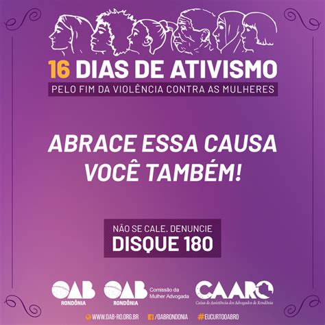 dias de ativismo OAB RO promove campanha sobre violência contra a mulher OAB Rondônia