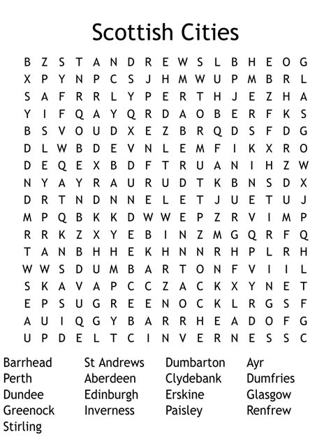 Scottish Cities Word Search Wordmint