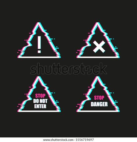 Danger Signs Glitched Attention Symbols Warning Stock Vector Royalty