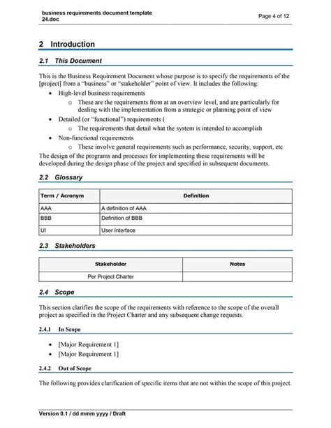 Simple Business Requirements Document Templates Template Lab