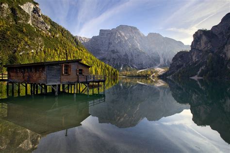 Nature Landscape Photography Lake Mountains Water Cabin Forest Reflection Italy