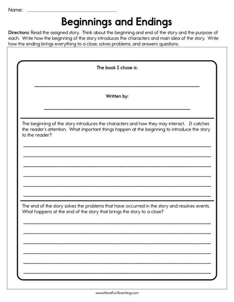 Beginning And Ending Of A Story Worksheet Have Fun Teaching