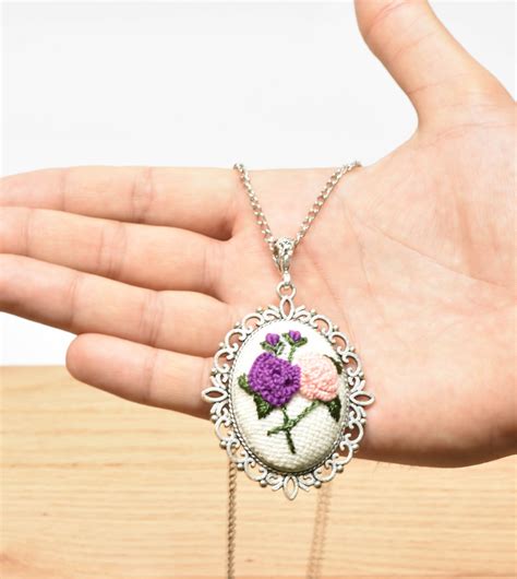 Embroidery Jewelry Hand Embroidered Necklace Floral Etsy Hand
