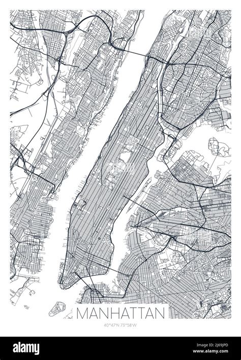Carte Détaillée Du Quartier De Manhattan New York Affiche Vectorielle