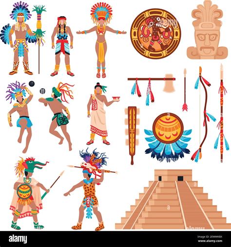 Maya Civilization Set Of Isolated Ethnic Items Idols And Human