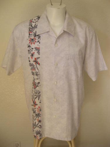 Rare Mens Rockabilly 50s White L Bowling Shirt One Panel Bird Floral