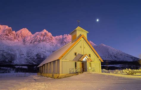 Winter Night Norway Church Norway Troms County Tromsø Hd