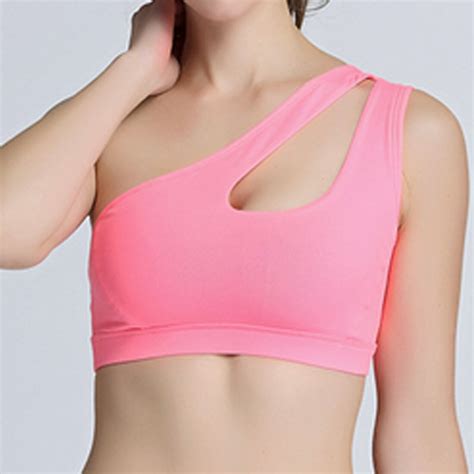 buy 2018 sexy one shoulder solid sports bra women fitness yoga bras gym padded