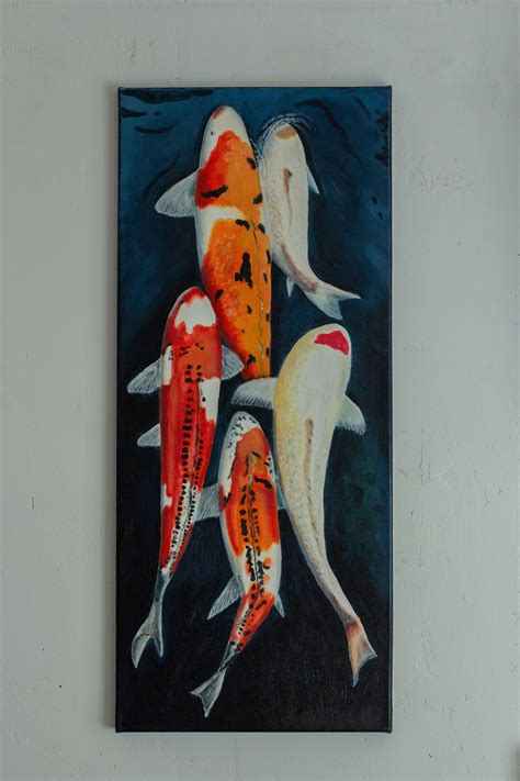 Koi Fish Wall Art Fish On Canvas Long Canvas Wall Art Koi Etsy