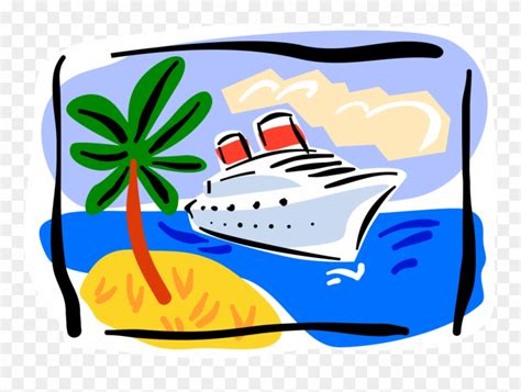 Vector Illustration Of Cruise Ship Or Cruise Liner Cruise Vacation