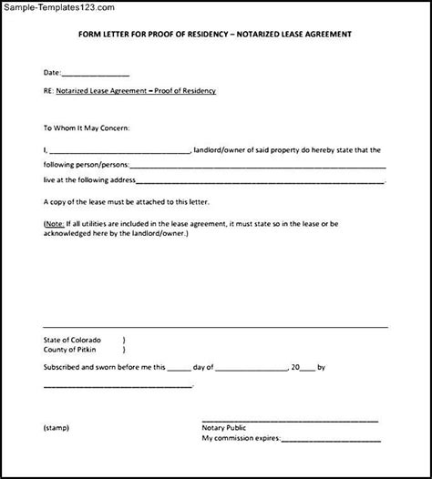 blank notarized letter  proof  residency template
