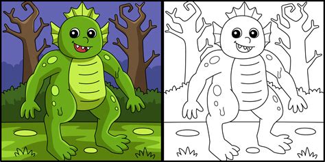Swamp Monster Halloween Coloring Page Illustration 7528332 Vector Art