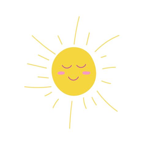 Yellow Sun With Closed Eyes And A Smile On A White Background Vector