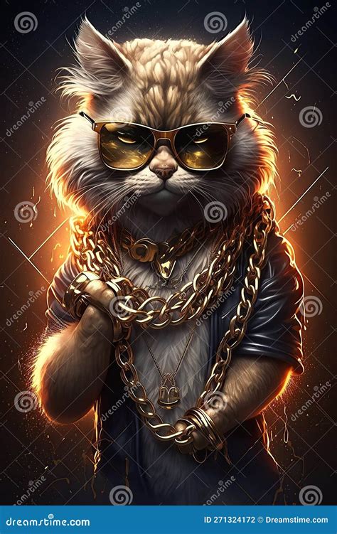 Cat Gangsta Rapper In Sunglasses And Gold Chains Thug Life Concept Generative Ai Illustration