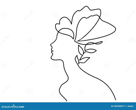 Woman Head With Flowers One Line Drawing Stock Vector Illustration Of Symbol People 260908477