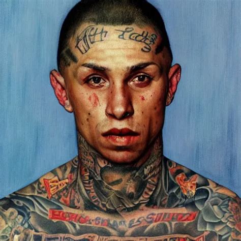 A Frontal Portrait Of A Heavily Tattooed Ms 13 Gang Stable Diffusion