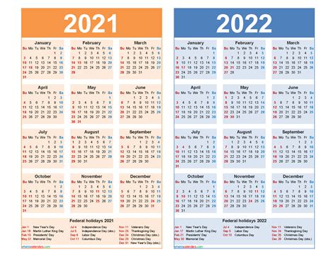 Free Printable Calendar 2021 And 2022