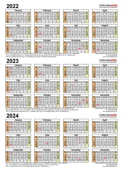 2022 2024 Three Year Calendar Free Printable Excel Templates