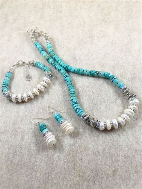Turquoise Pearl Necklace Etsy Genuine Turquoise Bracelet Earring