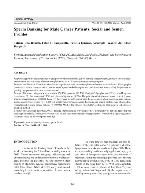 Pdf Sperm Banking For Male Cancer Patients Social And Semen Profiles