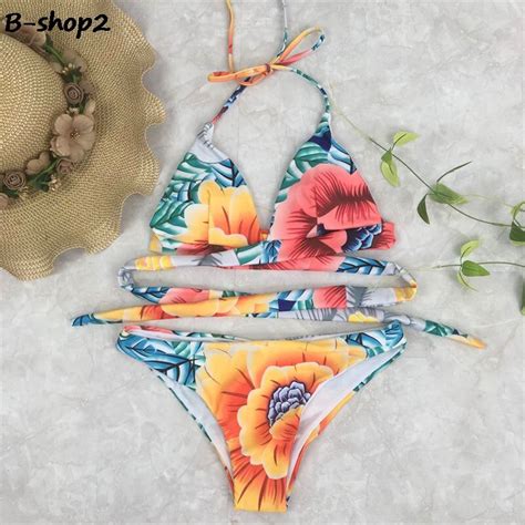 Bekoshine 2017 Sexy Women Bikini Set Swimwear Print Flower Swimsuit