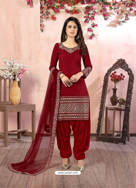 Buy Maroon Heavy Designer Party Wear Art Silk Punjabi Patiala Suit Punjabi Patiala Suits
