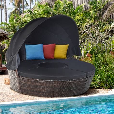 Outdoor Rattan Daybed With Retractable Canopy Hw63763