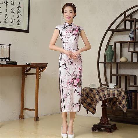 2017 Fashion Female Chinese Traditional Dress Women Silk Satin Cheongsam Short Sleeve Lady