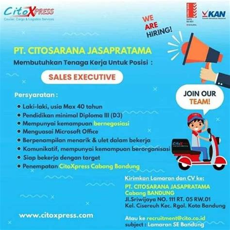 #ilb @hamkke_id (korean street food) membuka kesempatan berkarir sebagai staff puchasing penempatan kota bandung kriteria : Lowongan Kerja Sales di CitoXpress Bandung - Indah Pratiwi di Bandung Kota, 9 Jan 2020 - Loker ...