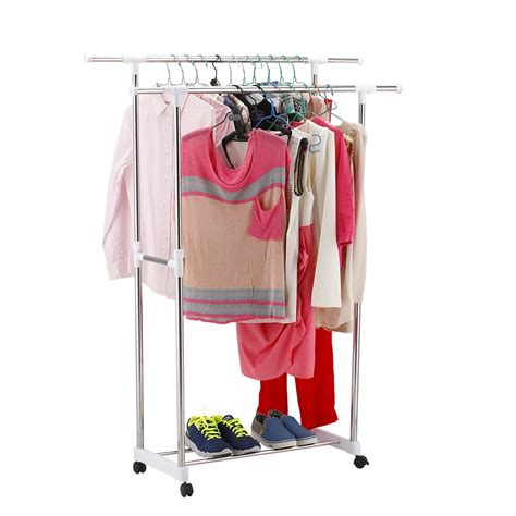 Maybe you would like to learn more about one of these? White Clothes Stand Rack Double Bar Adjustable Garment ...