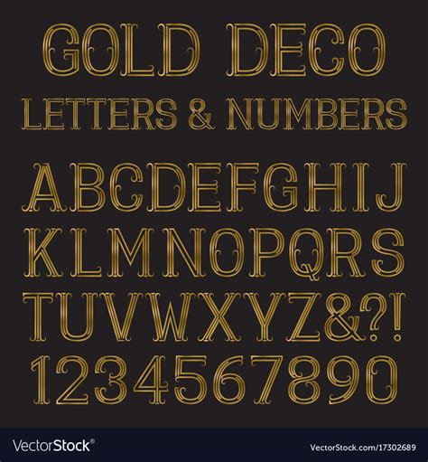 Golden Font In Art Deco Style Vintage Alphabet Vector Image