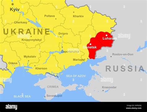 L Ukraine sur la carte de l Europe les régions de Donetsk et de