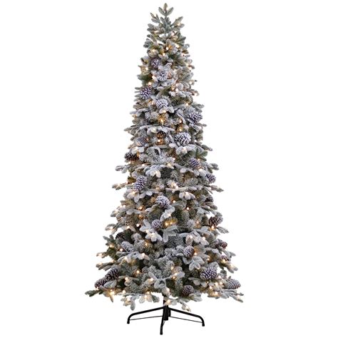 6ft Pre Lit Yukon Snowy Pine Slim Life Like Artificial Christmas Tree