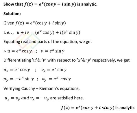 show that f z e x cos y i sin y is analytic function in complex variable yawin