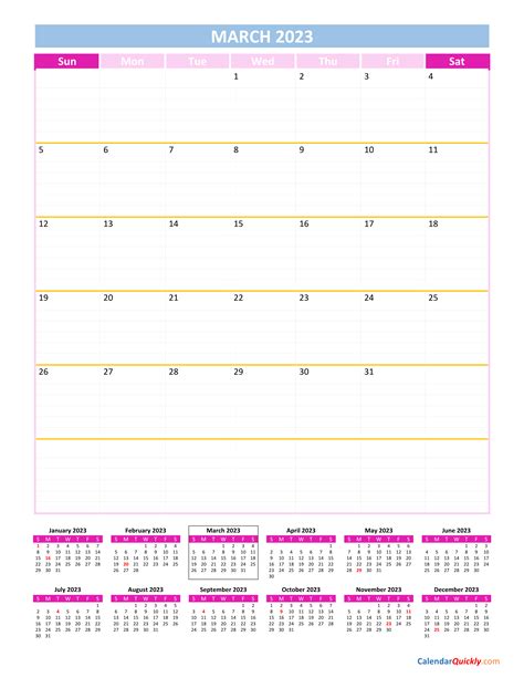 March Calendar 2023 Vertical Calendar Quickly