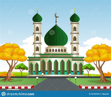 Islamic Mosque Beautiful Cartoon Isolated Stock Illustration