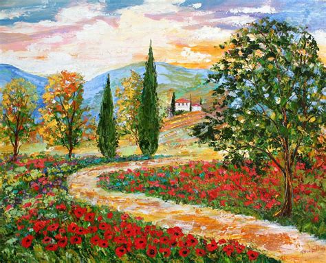 Landscape Painting Original Oil Tuscany Poppies By Karensfineart