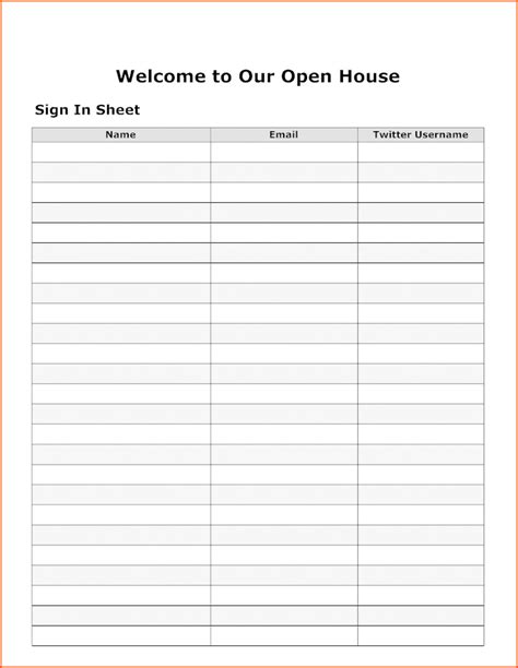 Printable Sign In Sheet Template Word