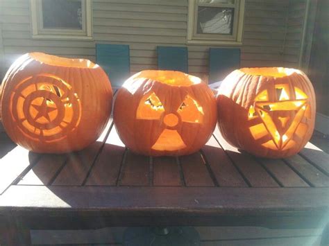 Avengers Pumpkins Back Made My Own Radiation And Arc Reactor Patterns